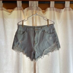 SHEIN Blue Jean Shorts Distressed Frayed Hem